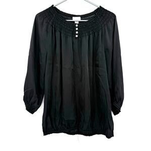 Chico's Size 1 Large‎ Black Long Sleeve Blouse Top Shirt Button Detail at Neck